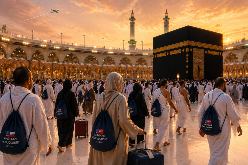Best Hajj packages 2027 from USA by Latif Travels USA with pilgrims performing Tawaf in Mocca